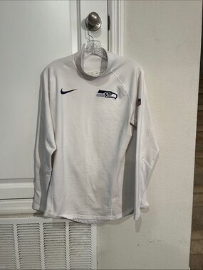 Nike White Seahawks Long Sleeve Pullover with Navy Accents